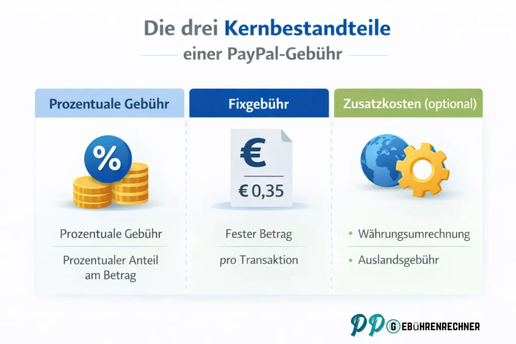 PayPal Gebühren Deutschland verstehen: Gebührenmodelle, Kontotypen & praxisnahe Beispiele (2026) 2 PayPal Gebühr Kernbestandteile