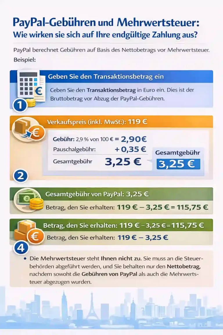 PayPal MwSt. -Rechner – Gebühren inkl. Mehrwertsteuer Berechnen 3 PayPal-Gebühren und Mehrwertsteuer