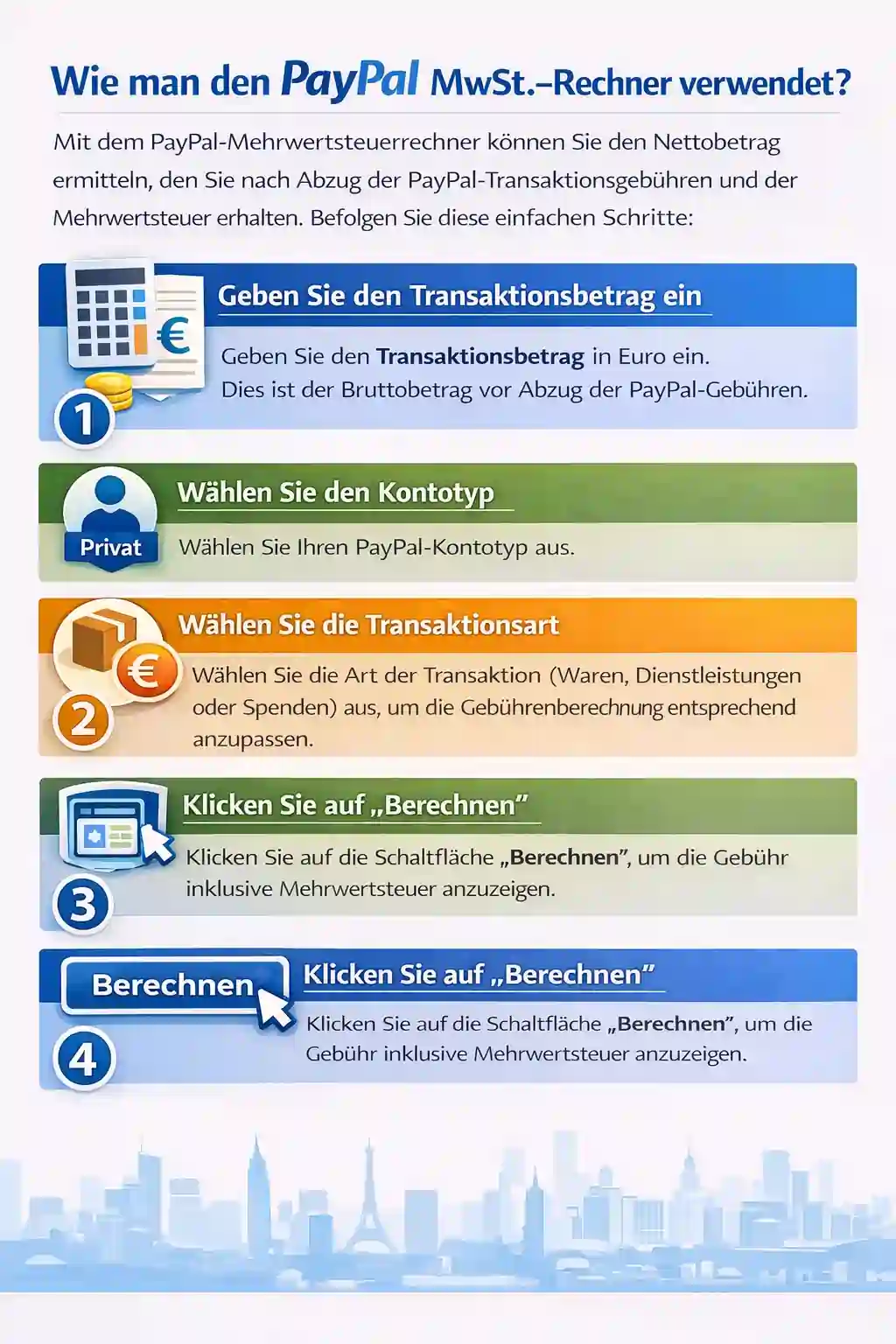 PayPal MwSt. -Rechner – Gebühren inkl. Mehrwertsteuer Berechnen 1 PayPal MwSt.-Rechner verwendet