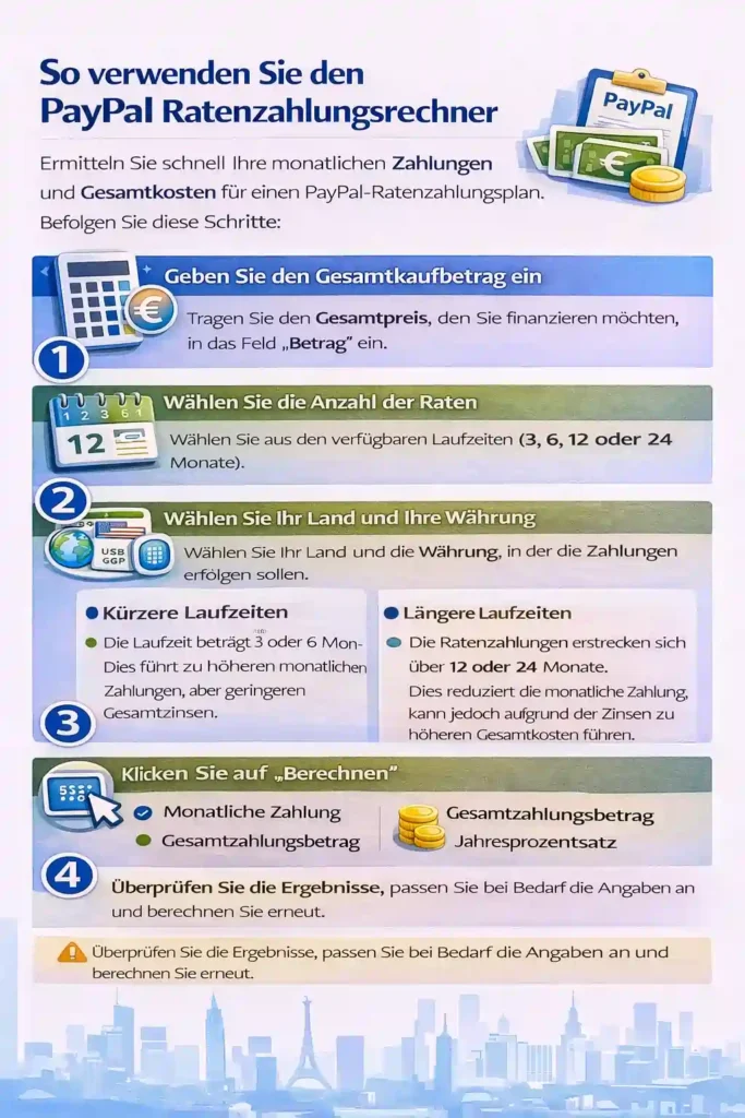 PayPal Ratenrechner - Monatsrate & Gesamtkosten berechnen 1 verwenden Sie den PayPal Ratenzahlung rechner